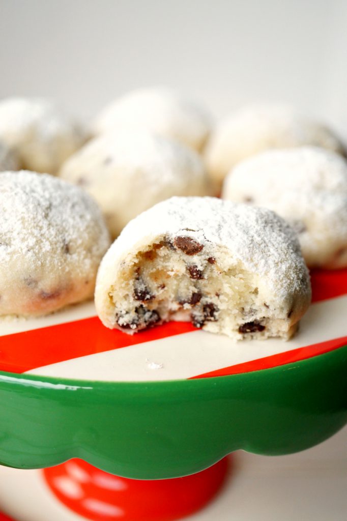 mini chocolate chip snowball cookies | The Baking Fairy
