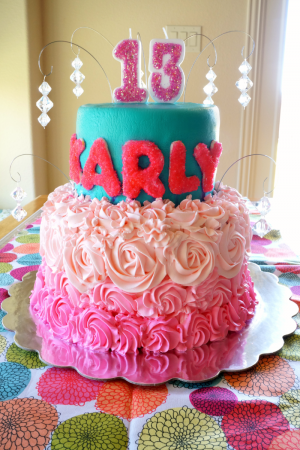 neon pink and teal birthday cake - The Baking Fairy