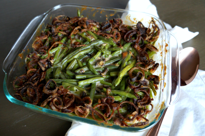 homemade green bean casserole with fried shallots - The Baking Fairy