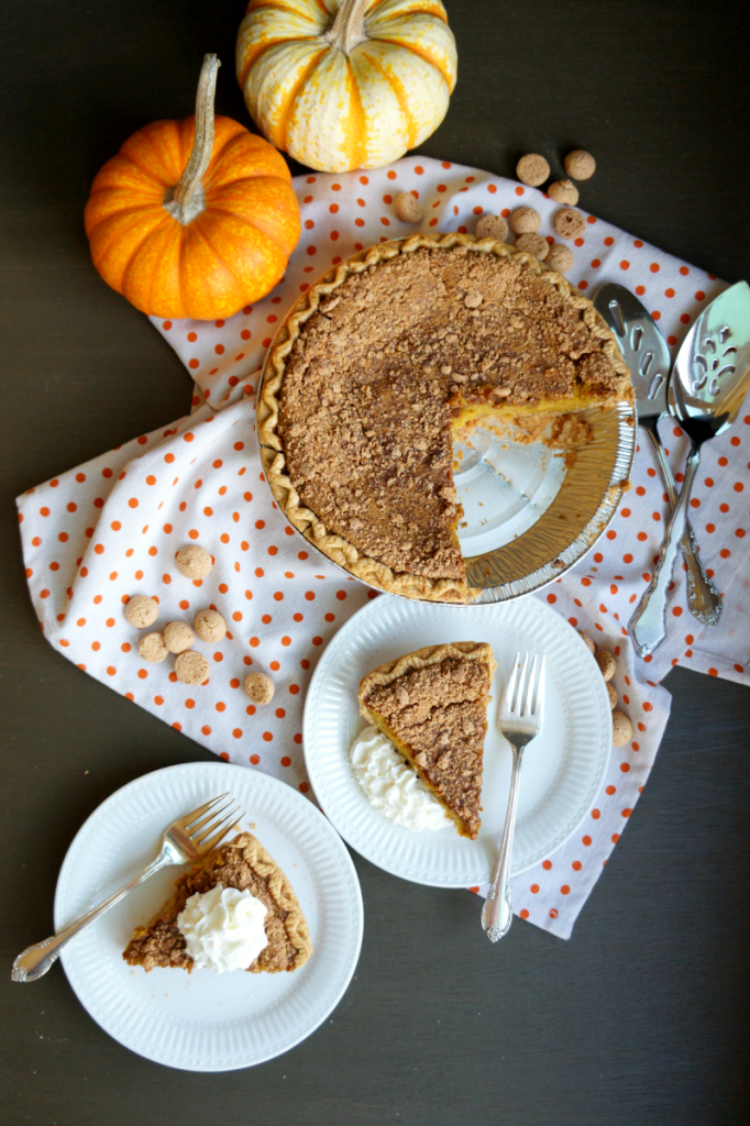 fresh pumpkin pie with amaretto streusel - The Baking Fairy