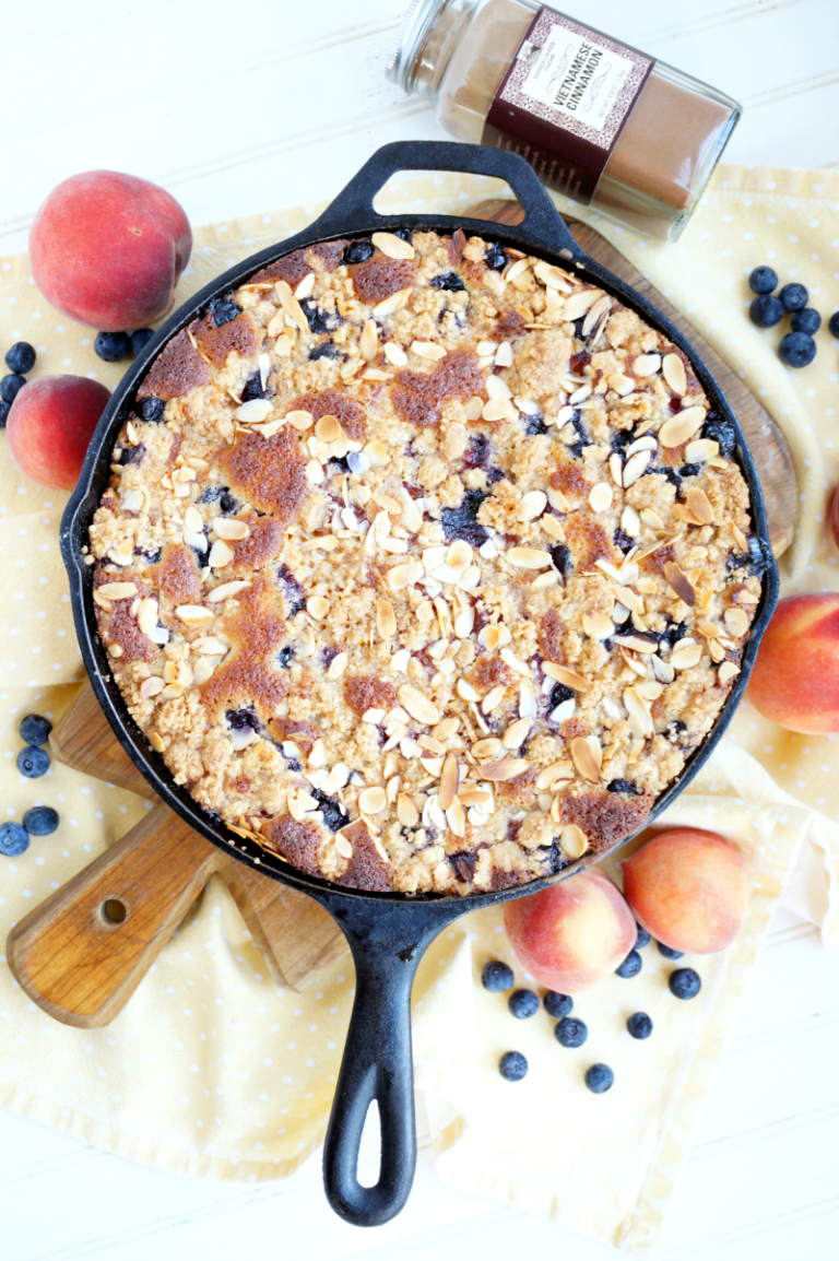 peach blueberry buckle - The Baking Fairy