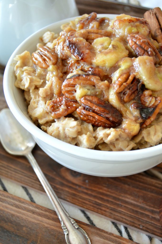 caramelized banana pecan oatmeal - The Baking Fairy