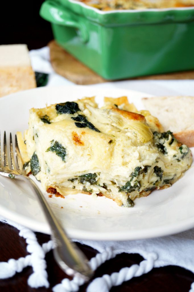 three cheese spinach artichoke lasagna - The Baking Fairy