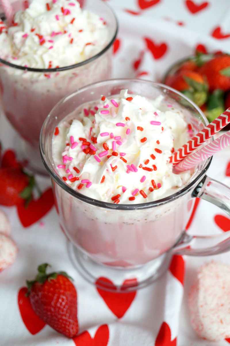 Strawberry White Hot Chocolate with Homemade Whipped Cream 