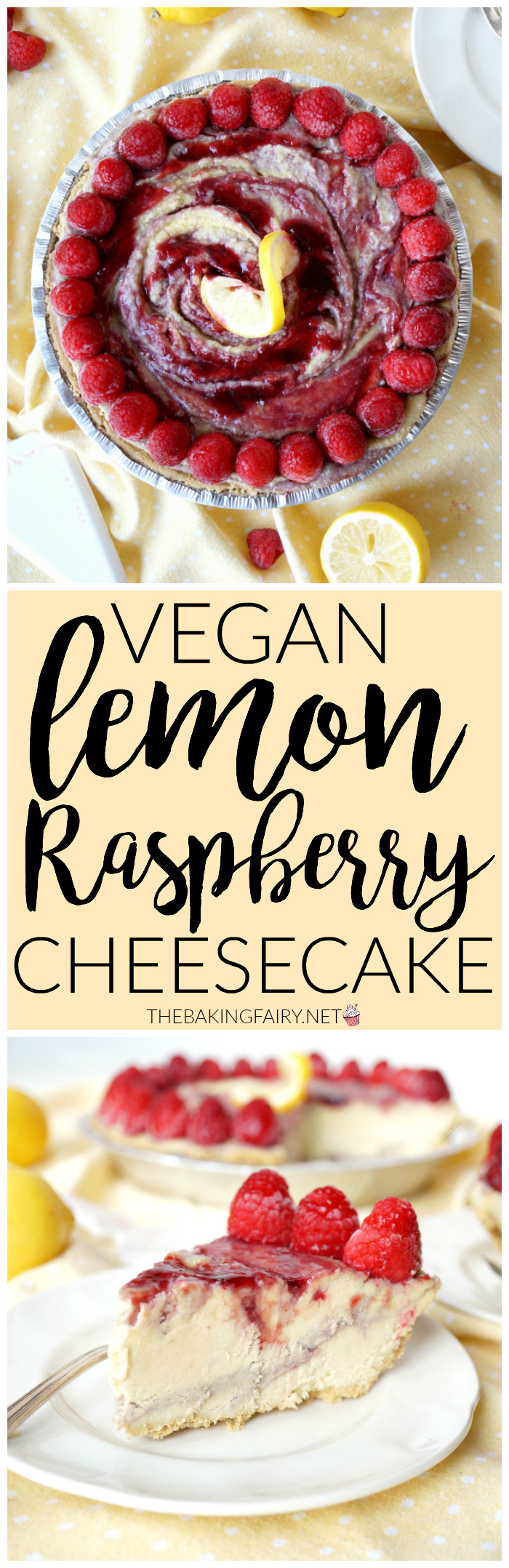 vegan lemon raspberry cheesecake pie - The Baking Fairy