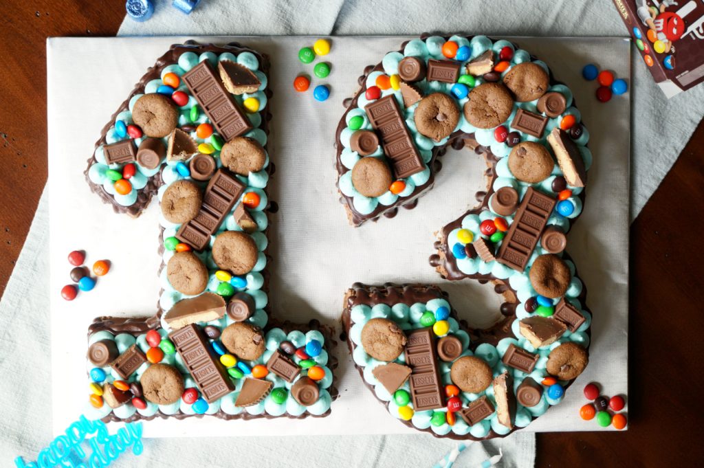 gluten free chocolate candy cutout number cake - The Baking Fairy