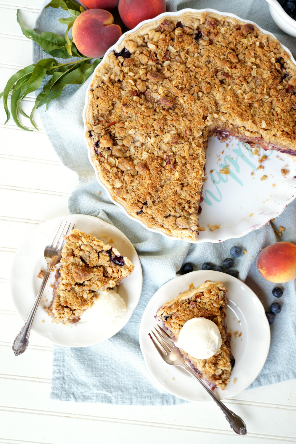 blueberry peach pie with pecan streusel - The Baking Fairy