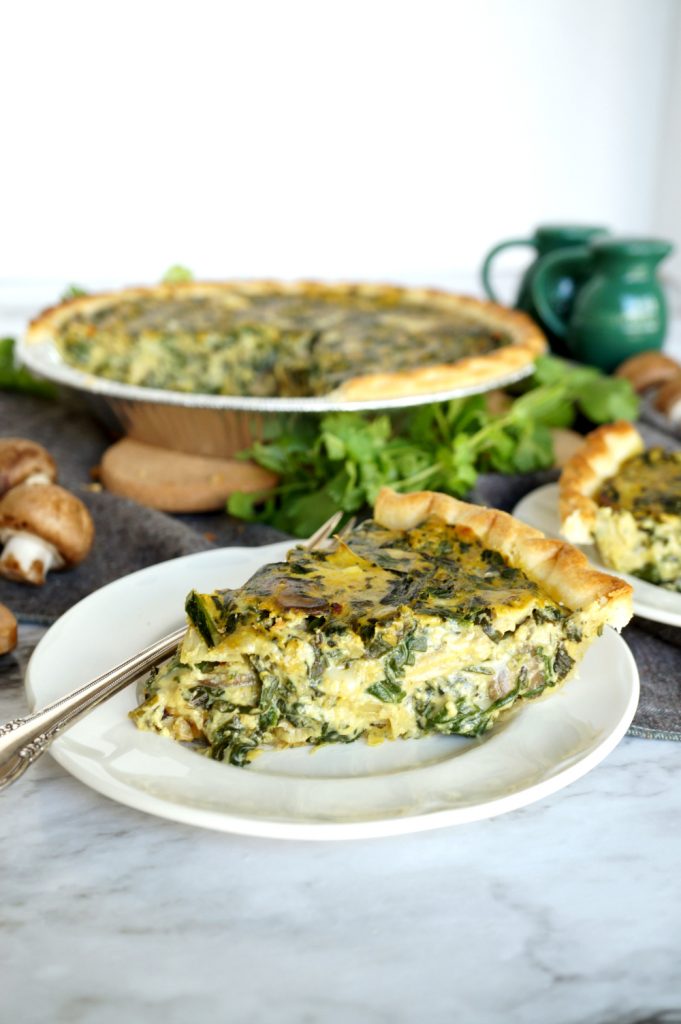 vegan spinach artichoke mushroom quiche - The Baking Fairy