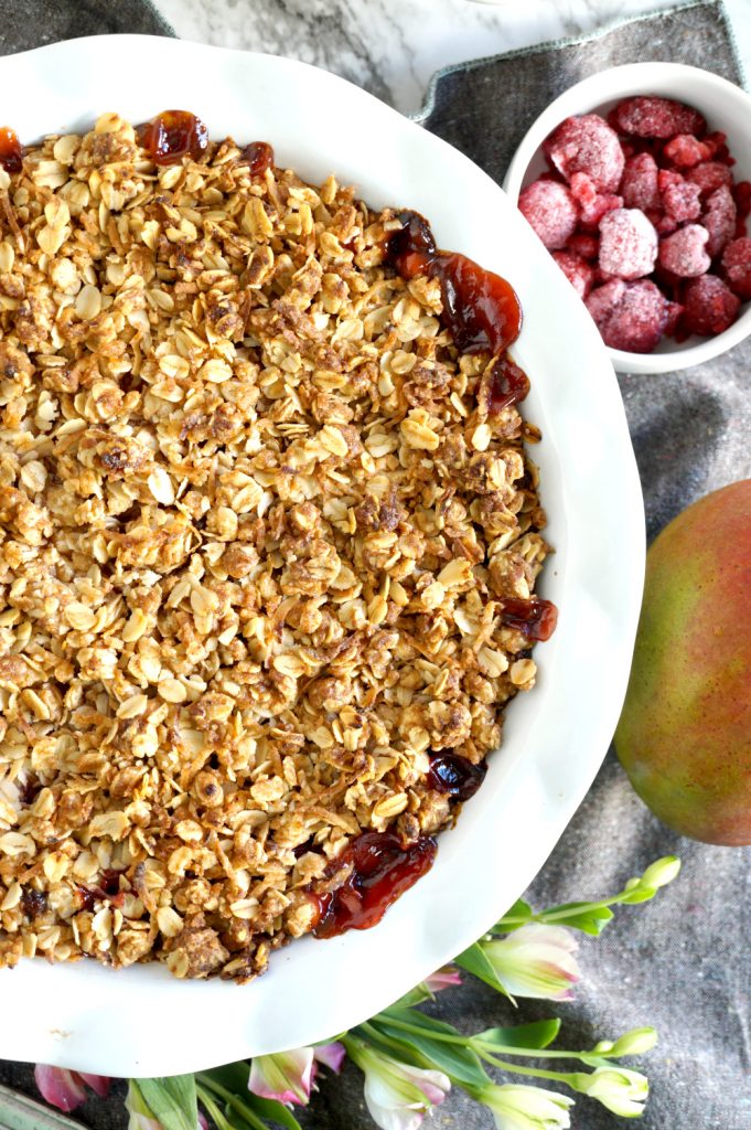 vegan mango raspberry crumble - The Baking Fairy