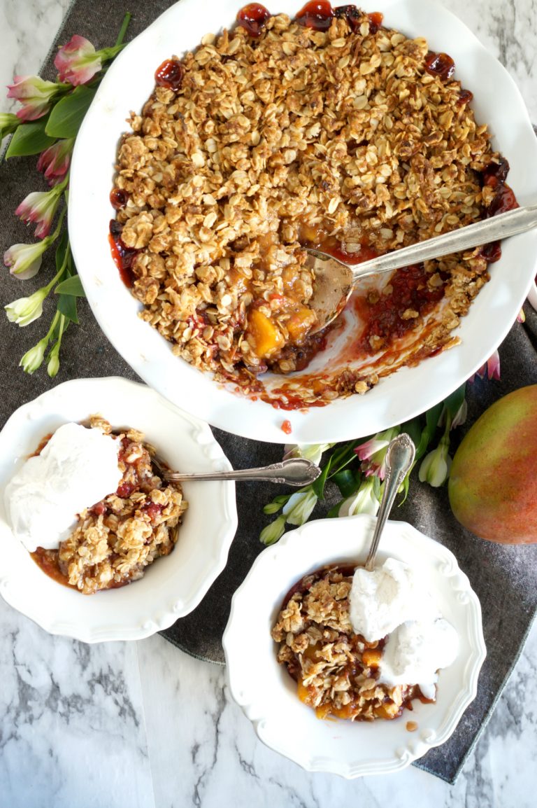 vegan mango raspberry crumble - The Baking Fairy