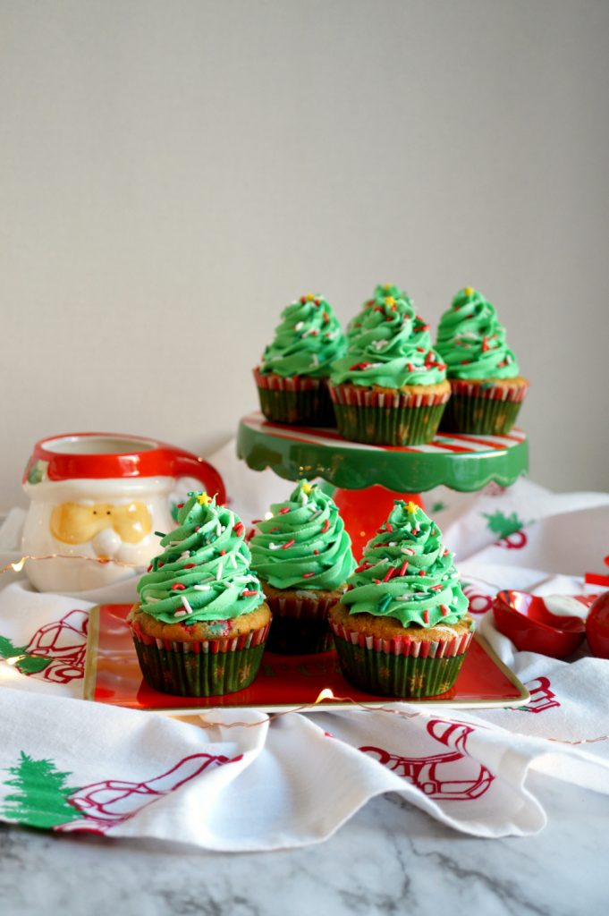 vegan vanilla almond Christmas tree cupcakes - The Baking Fairy