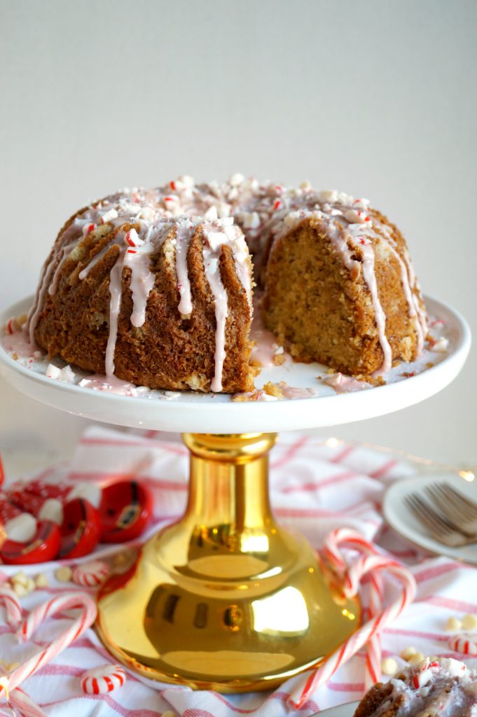 vegan white chocolate peppermint crunch bundt cake - The Baking Fairy