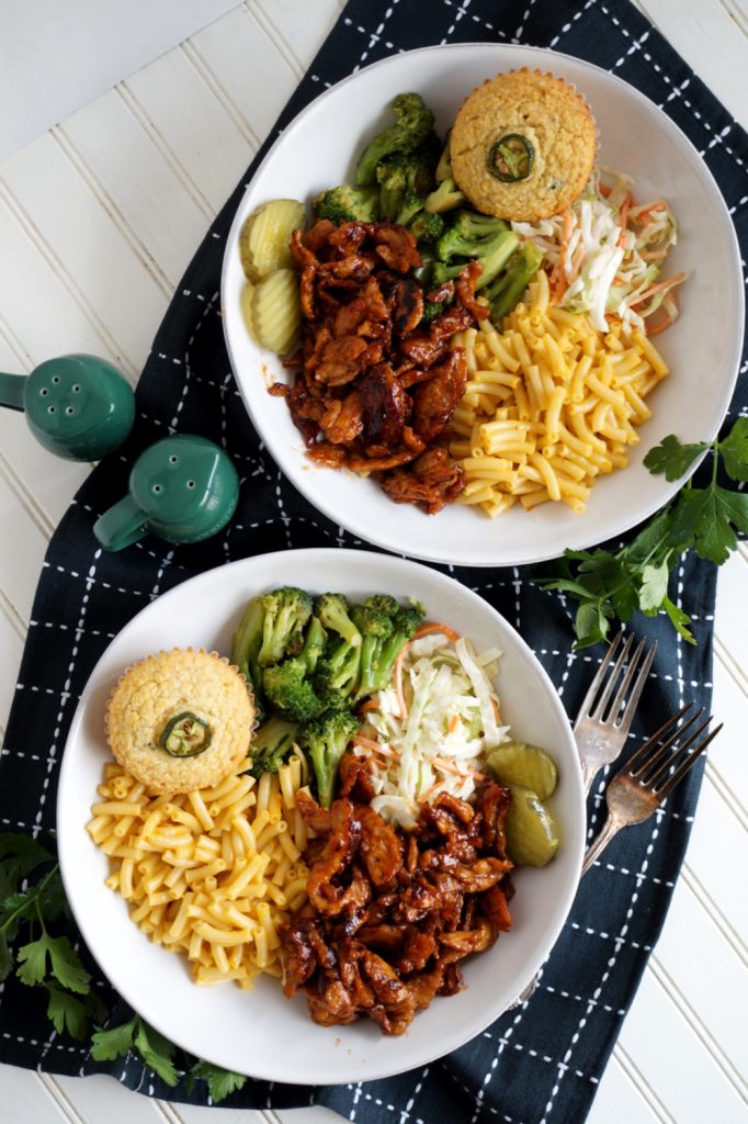 vegan BBQ soy curl plate - The Baking Fairy