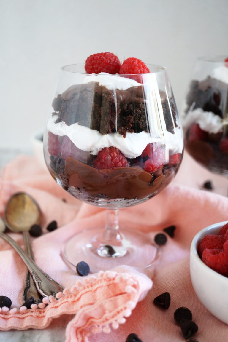 vegan raspberry chocolate cake parfaits - The Baking Fairy